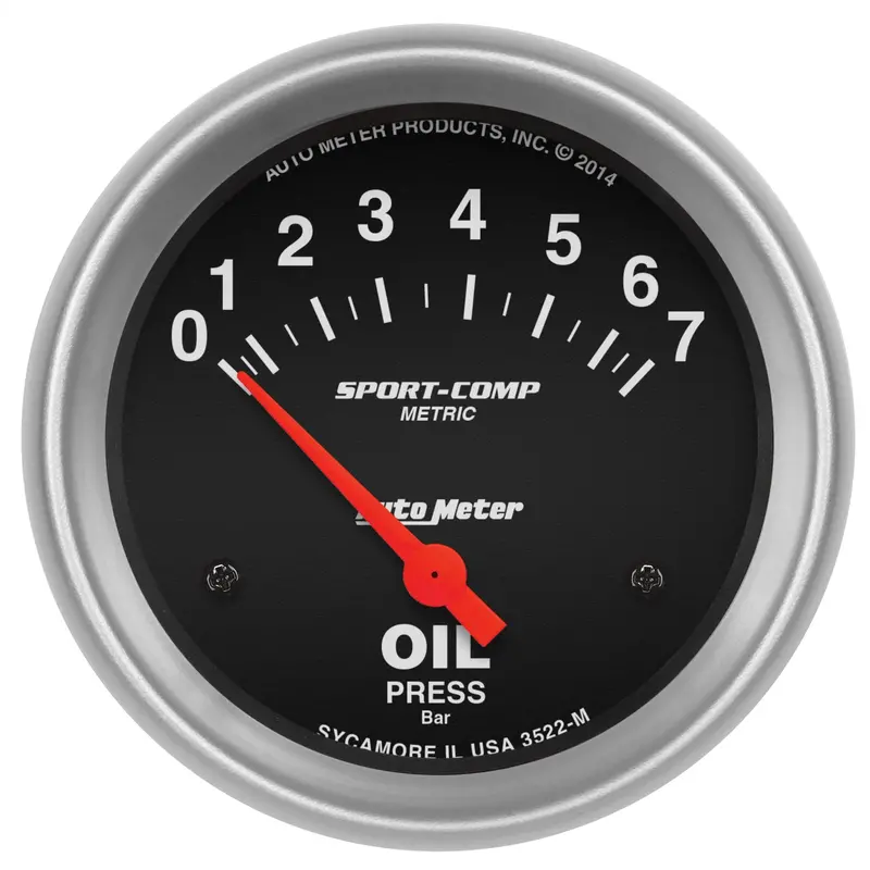 Autometer 3522-M Sport-Comp Electric Oil Pressure Gauge — 2-5/8", 7 Bar Range 1